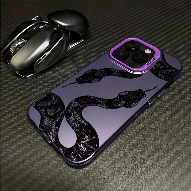 Premium iPhone Case — Black Snake Laser Protective TPU Cover with Drop-Resistant Design & Silver Energy Aesthetic