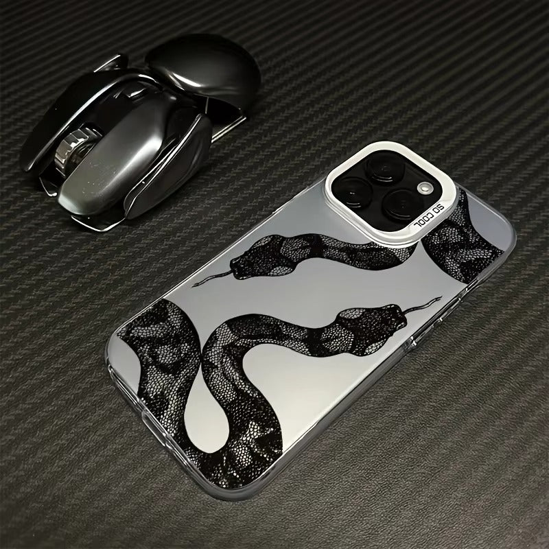 Premium iPhone Case — Black Snake Laser Protective TPU Cover with Drop-Resistant Design & Silver Energy Aesthetic