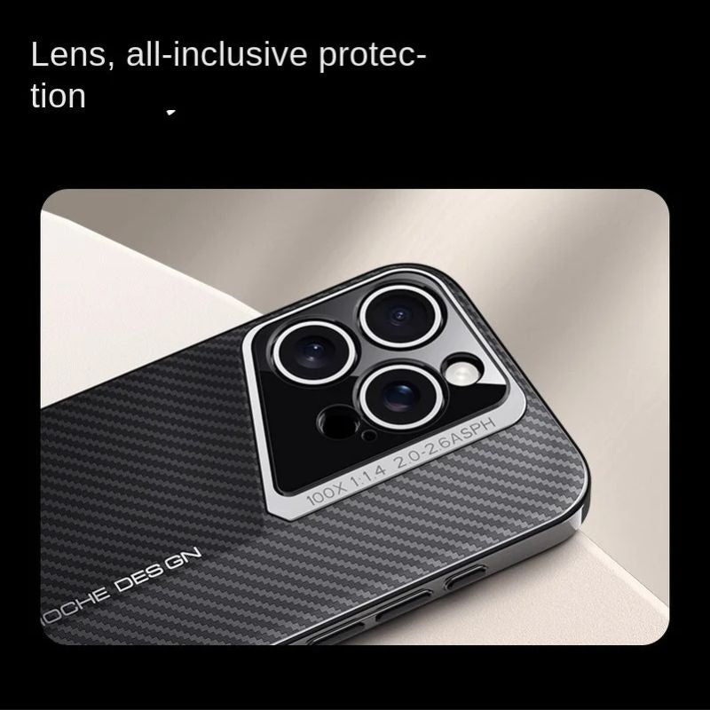 Premium iPhone Case — Carbon Fiber Fighter-Style Electroplated Protective Cover with Magnetic Shockproof Design, Anti-Fingerprint Non-Slip Full-Coverage Build