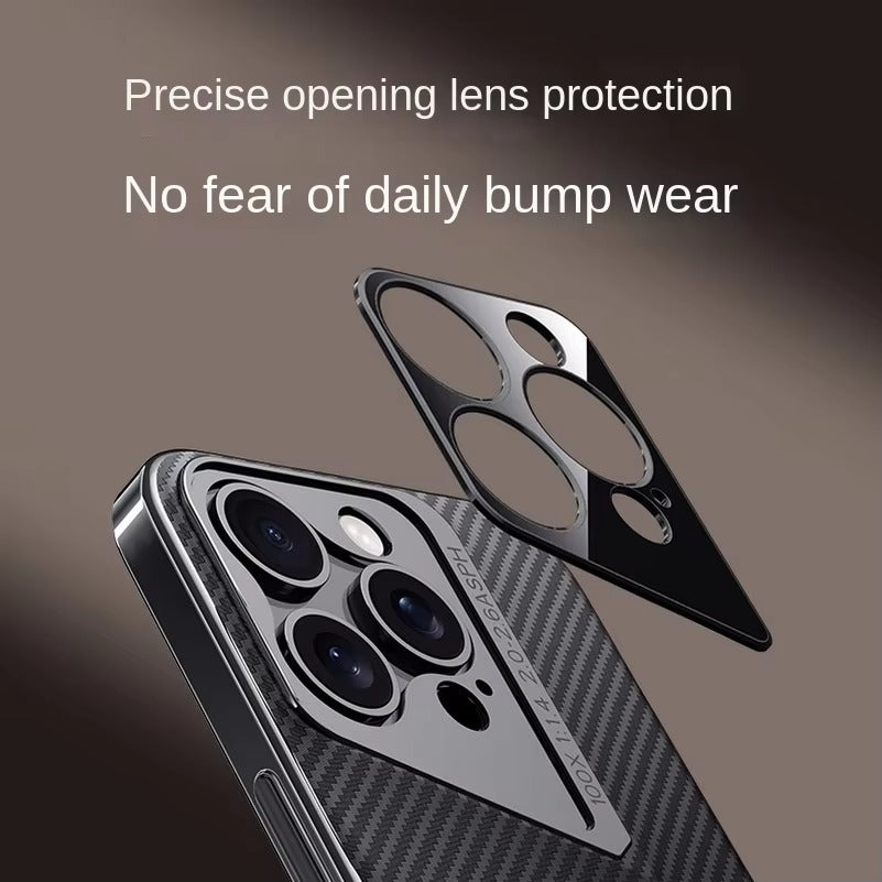 Premium iPhone Case — Carbon Fiber Fighter-Style Electroplated Protective Cover with Magnetic Shockproof Design, Anti-Fingerprint Non-Slip Full-Coverage Build