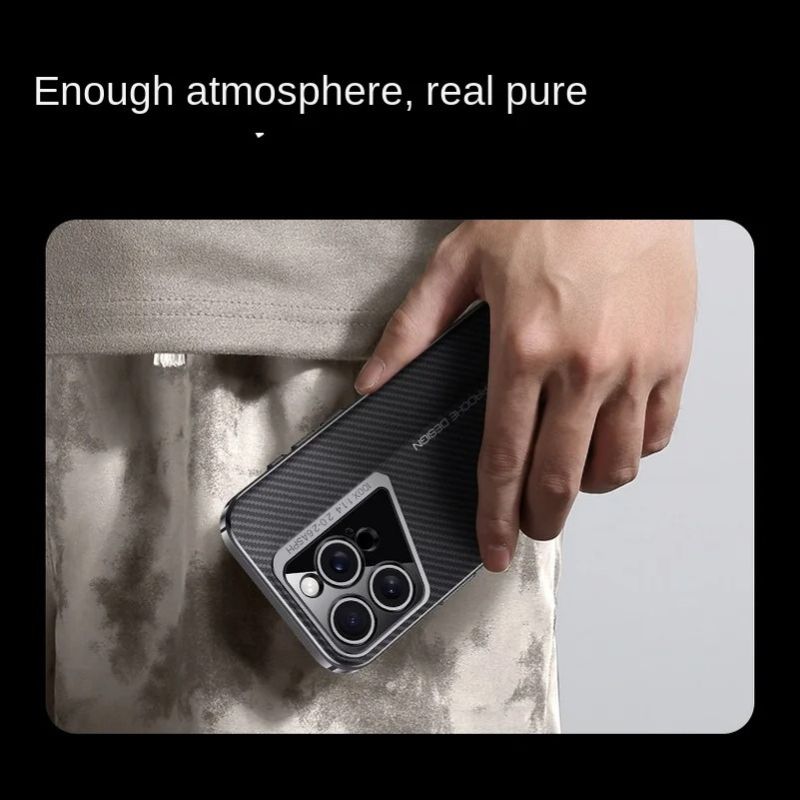 Premium iPhone Case — Carbon Fiber Fighter-Style Electroplated Protective Cover with Magnetic Shockproof Design, Anti-Fingerprint Non-Slip Full-Coverage Build