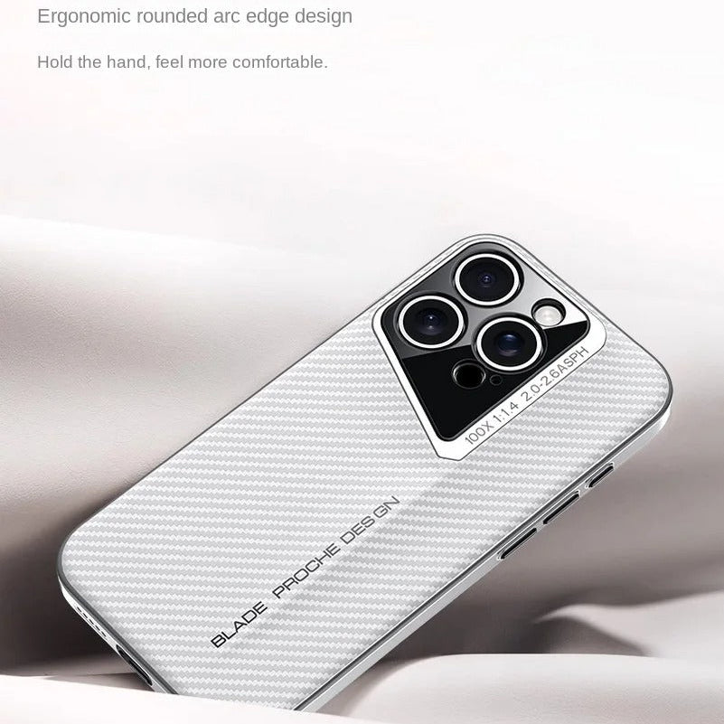 Premium iPhone Case — Carbon Fiber Fighter-Style Electroplated Protective Cover with Magnetic Shockproof Design, Anti-Fingerprint Non-Slip Full-Coverage Build