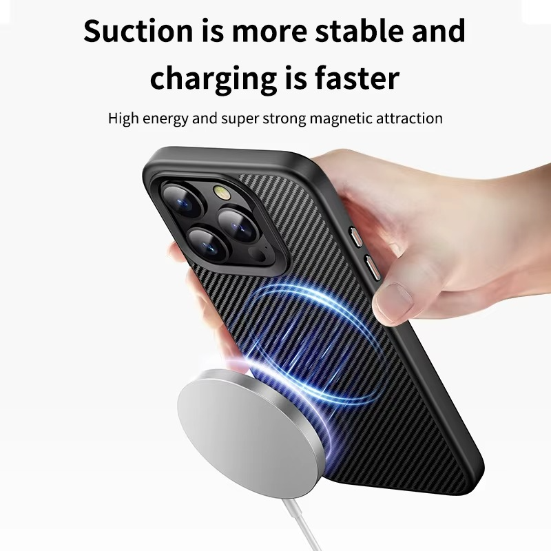 Premium iPhone Case — Carbon Fiber Full-Coverage Cover with Magnetic Stand, Removable Lens Protector, Anti-Fingerprint Shockproof PC+TPU Design & MagSafe Compatibility