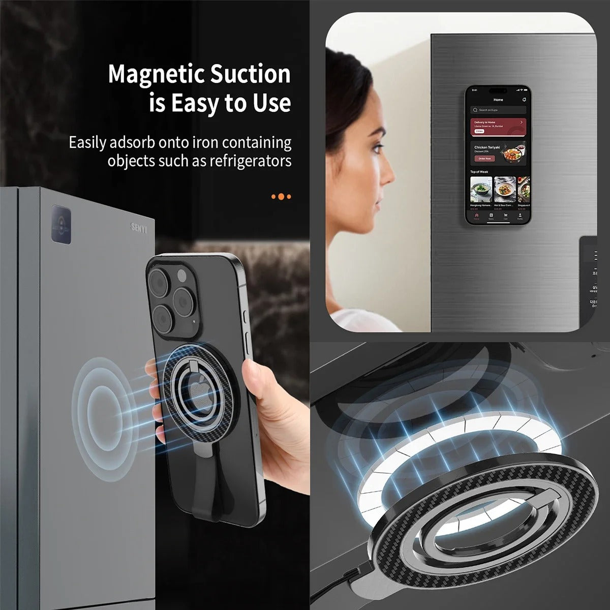 Premium iPhone Case — Carbon Fiber Full-Coverage Cover with Magnetic Stand, Removable Lens Protector, Anti-Fingerprint Shockproof PC+TPU Design & MagSafe Compatibility