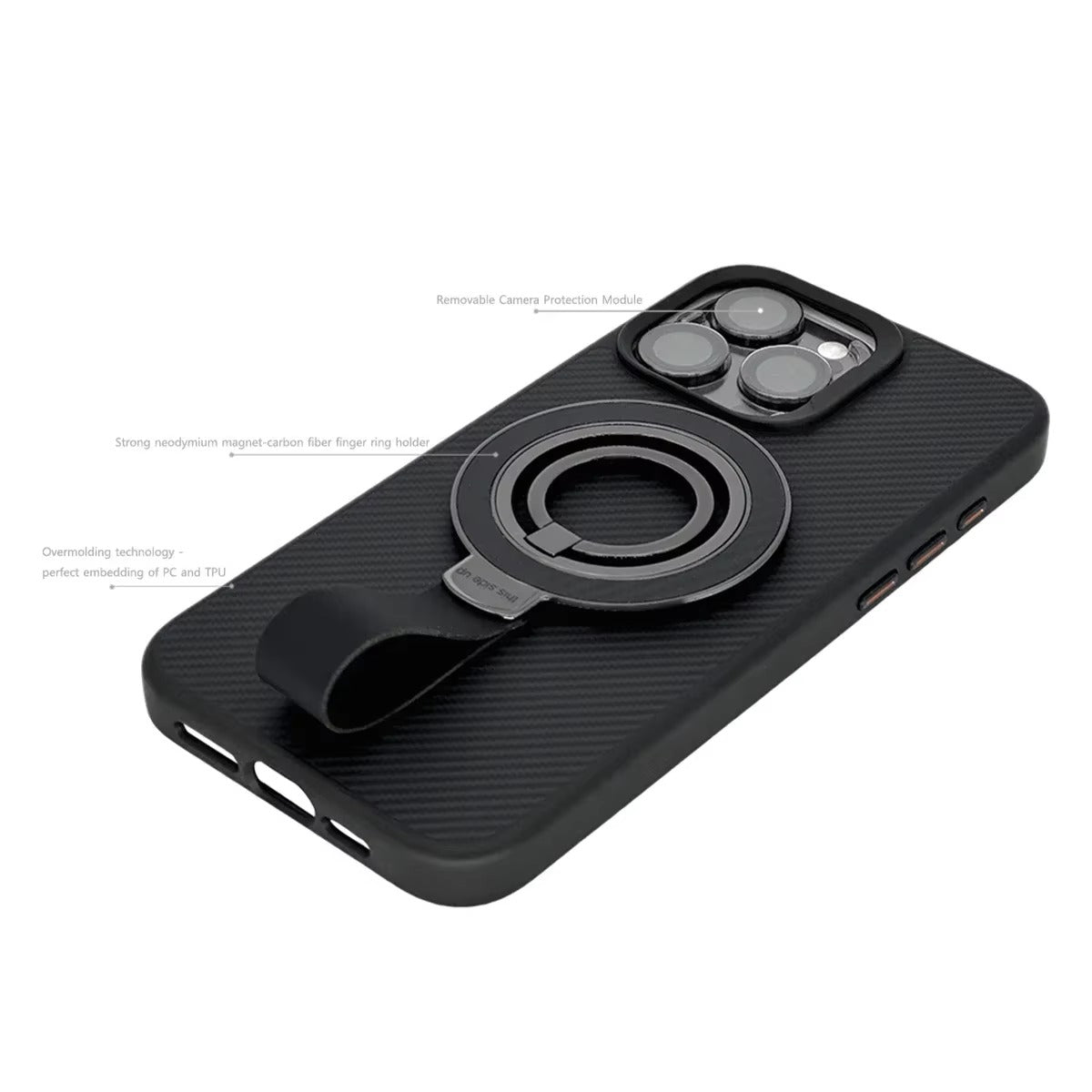 Premium iPhone Case — Carbon Fiber Full-Coverage Cover with Magnetic Stand, Removable Lens Protector, Anti-Fingerprint Shockproof PC+TPU Design & MagSafe Compatibility