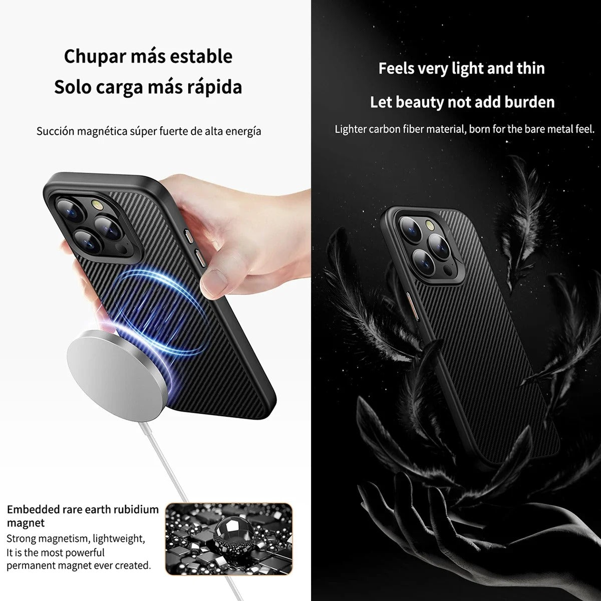Premium iPhone Case — Carbon Fiber Full-Coverage Cover with Magnetic Stand, Removable Lens Protector, Anti-Fingerprint Shockproof PC+TPU Design & MagSafe Compatibility