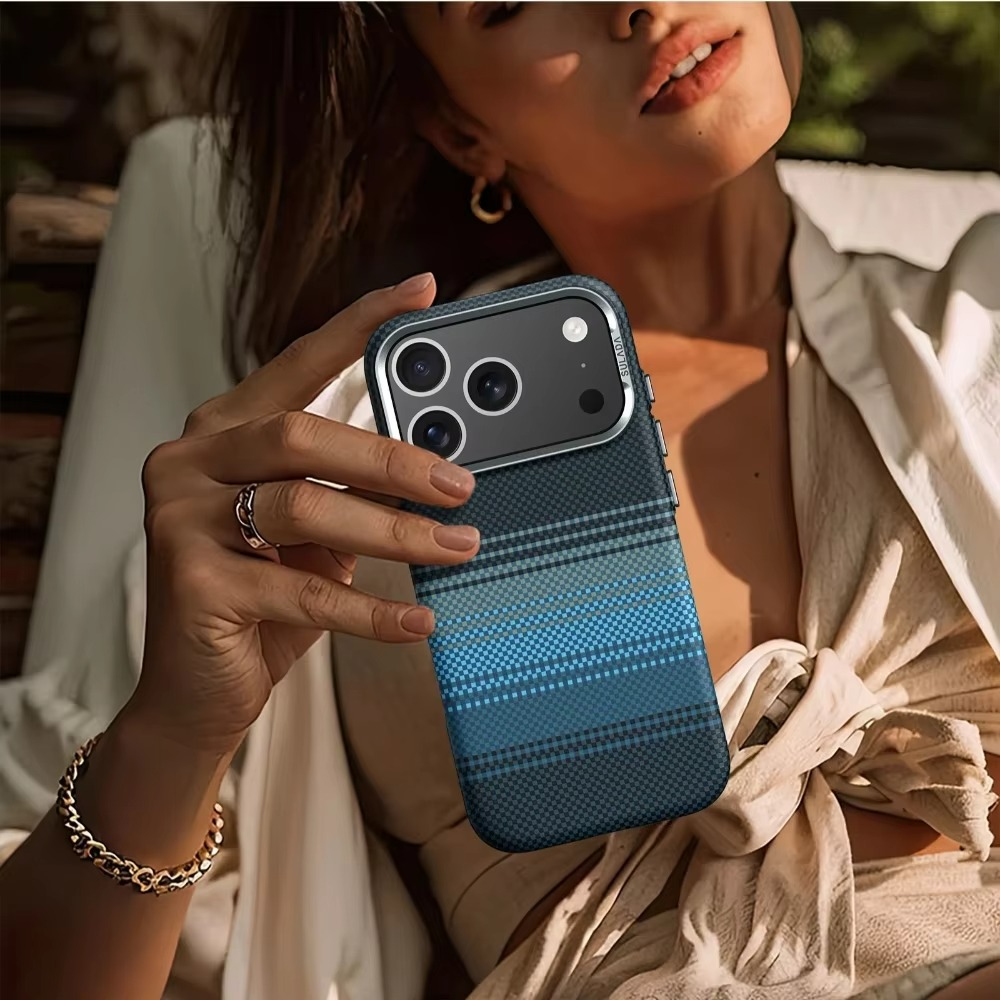 Premium iPhone Case — Carbon Fiber Pattern MagSafe Cover with Kevlar-Style Shockproof PC Hard Protection & Magnetic Alignment Design