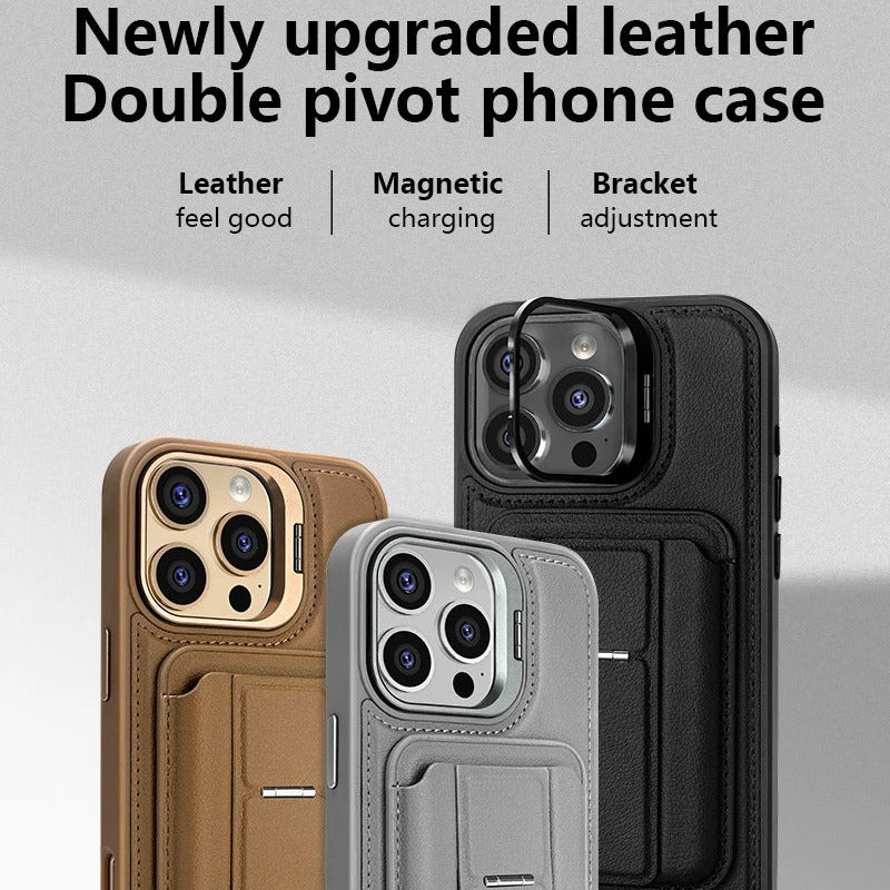 Premium iPhone Case — Card Holder Leather Cover with Camera Lens Protection, Kickstand, Shockproof Plastic + Aluminum Design, Full Protection