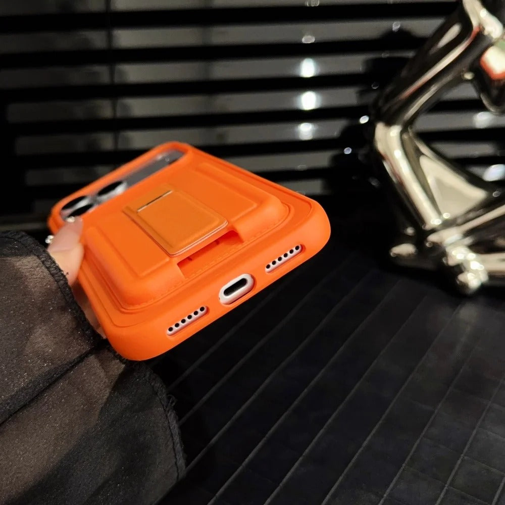 Premium iPhone Case — Card Holder Leather Cover with Camera Lens Protection, Kickstand, Shockproof Plastic + Aluminum Design, Full Protection