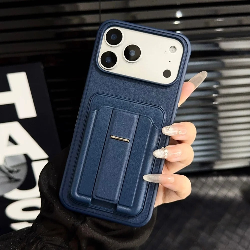 Premium iPhone Case — Card Holder Leather Cover with Camera Lens Protection, Kickstand, Shockproof Plastic + Aluminum Design, Full Protection