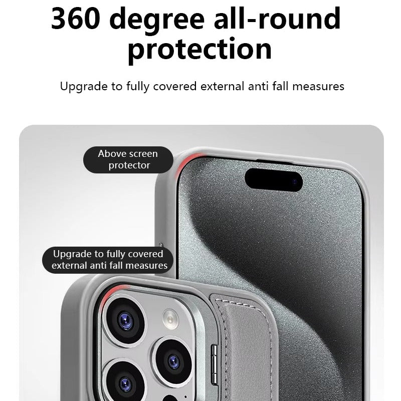 Premium iPhone Case — Card Holder Leather Cover with Camera Lens Protection, Kickstand, Shockproof Plastic + Aluminum Design, Full Protection
