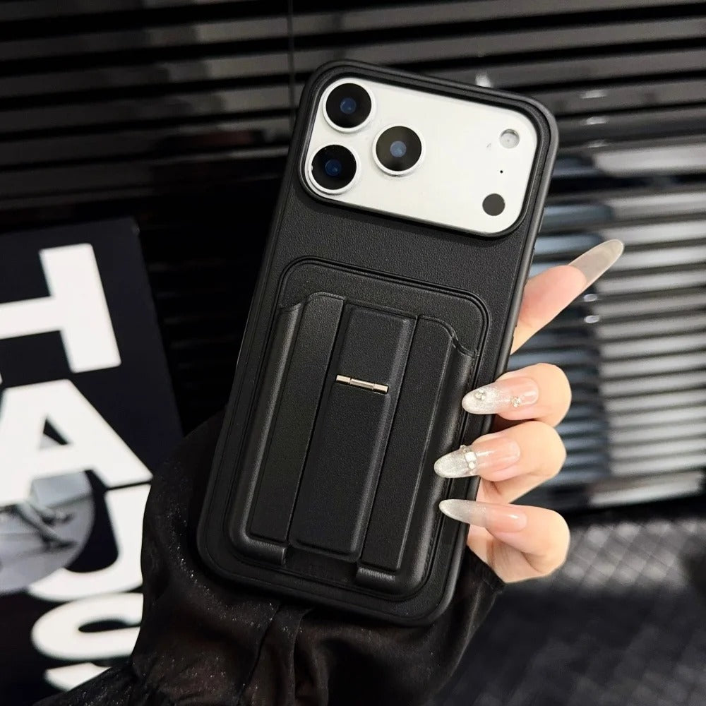 Premium iPhone Case — Card Holder Leather Cover with Camera Lens Protection, Kickstand, Shockproof Plastic + Aluminum Design, Full Protection