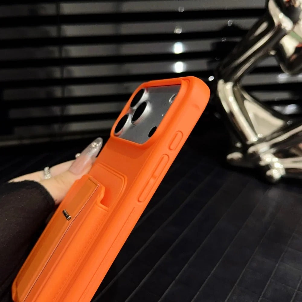 Premium iPhone Case — Card Holder Leather Cover with Camera Lens Protection, Kickstand, Shockproof Plastic + Aluminum Design, Full Protection