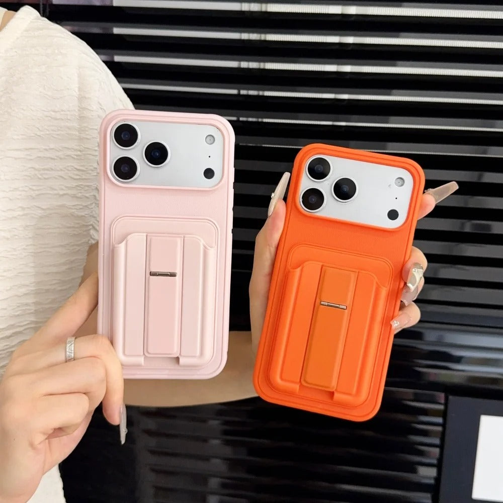 Premium iPhone Case — Card Holder Leather Cover with Camera Lens Protection, Kickstand, Shockproof Plastic + Aluminum Design, Full Protection