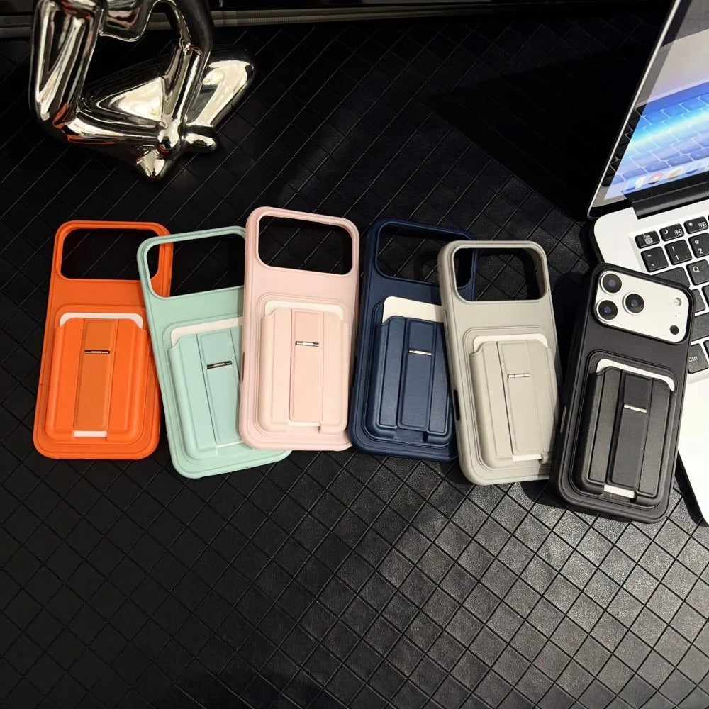 Premium iPhone Case — Card Holder Leather Cover with Camera Lens Protection, Kickstand, Shockproof Plastic + Aluminum Design, Full Protection