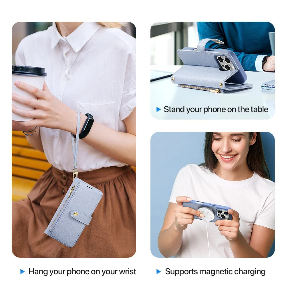 Premium iPhone Case — Cow Leather Detachable Magnetic Wallet Cover with Card Slots, Shockproof Drop Protection, Wireless-Charging Support & Lanyard Option