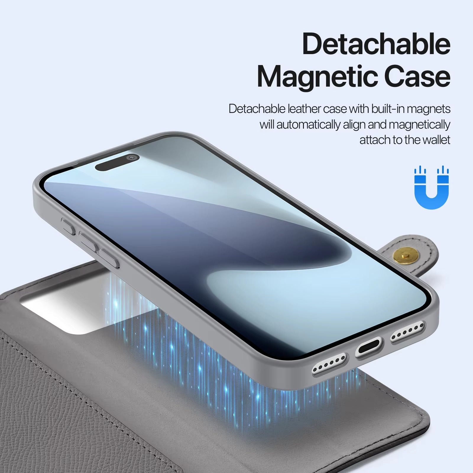 Premium iPhone Case — Cow Leather Detachable Magnetic Wallet Cover with Card Slots, Shockproof Drop Protection, Wireless-Charging Support & Lanyard Option