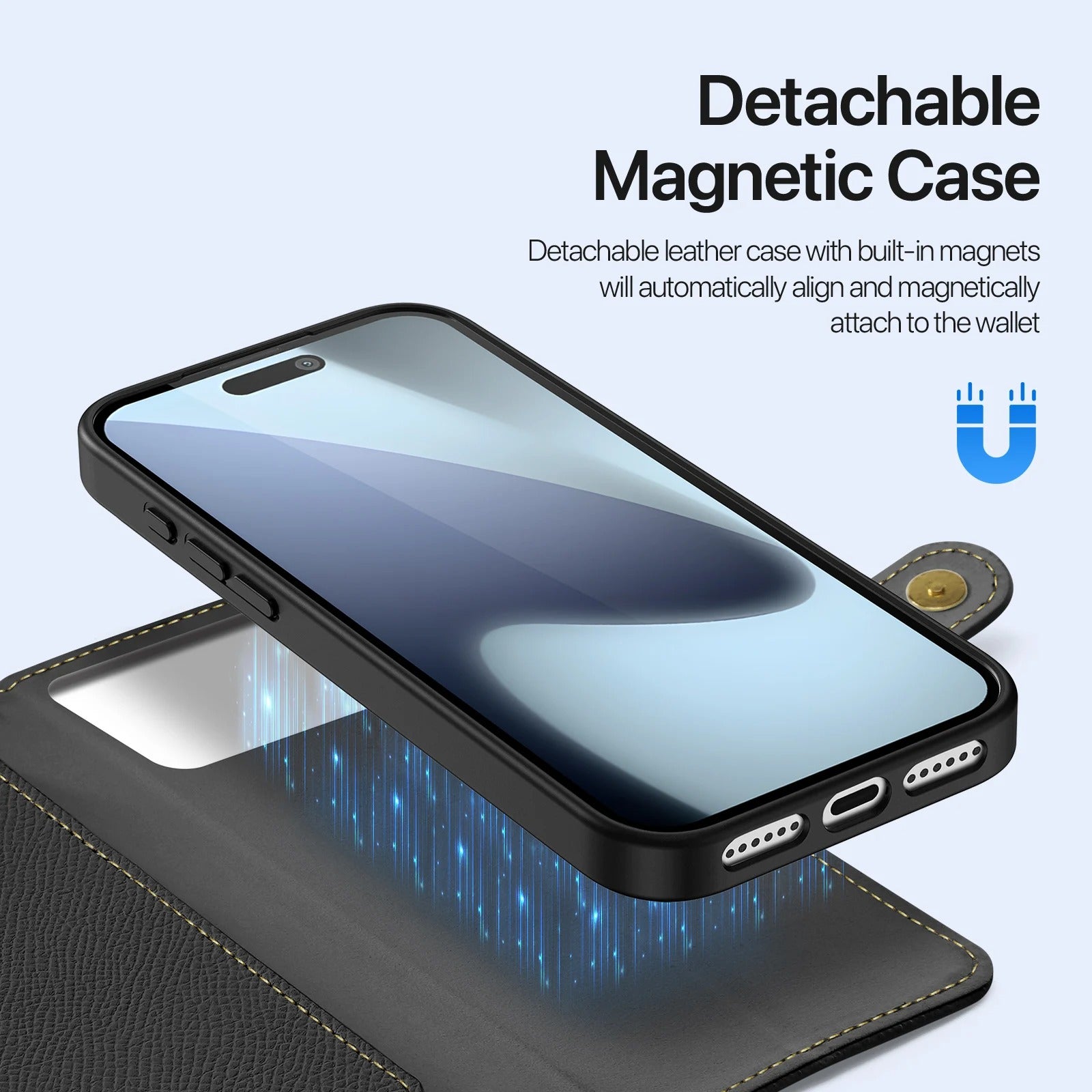 Premium iPhone Case — Cow Leather Detachable Magnetic Wallet Cover with Card Slots, Shockproof Drop Protection, Wireless-Charging Support & Lanyard Option