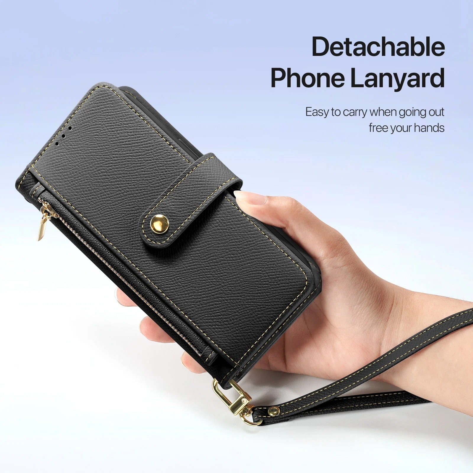 Premium iPhone Case — Cow Leather Detachable Magnetic Wallet Cover with Card Slots, Shockproof Drop Protection, Wireless-Charging Support & Lanyard Option