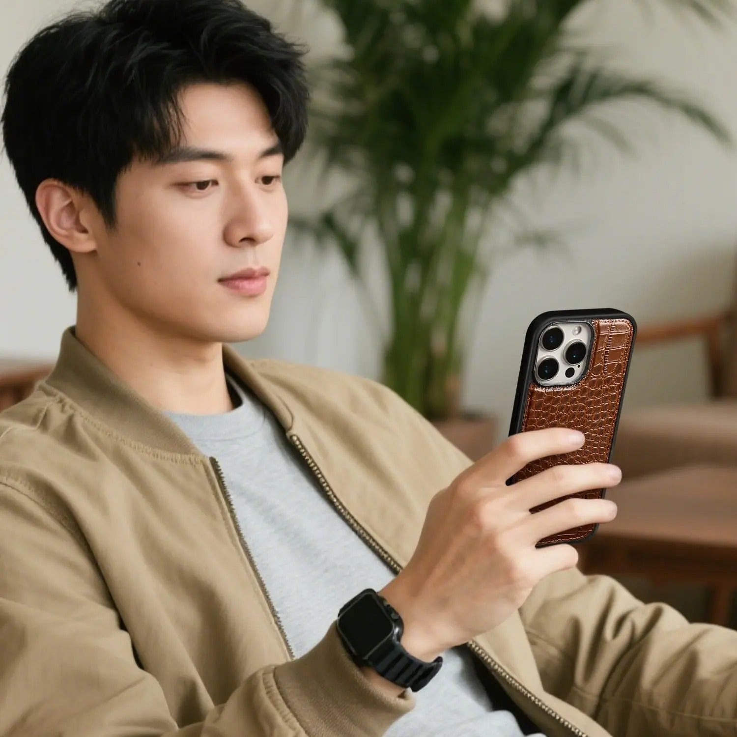 Premium iPhone Case — Crocodile-Pattern Genuine Cowhide Leather Cover with Shockproof TPU Protection, Anti-Fingerprint Finish and Raised Camera Lips