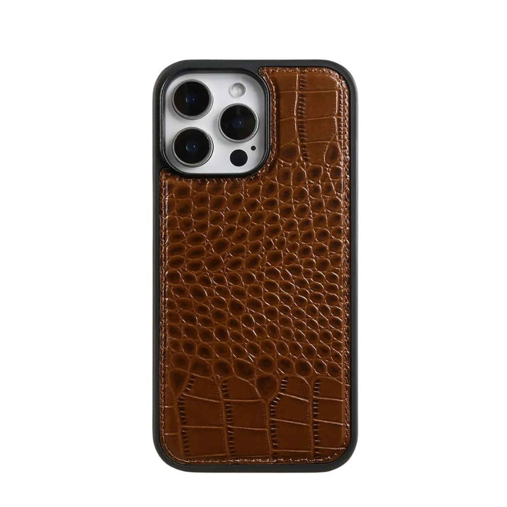 Premium iPhone Case — Crocodile-Pattern Genuine Cowhide Leather Cover with Shockproof TPU Protection, Anti-Fingerprint Finish and Raised Camera Lips