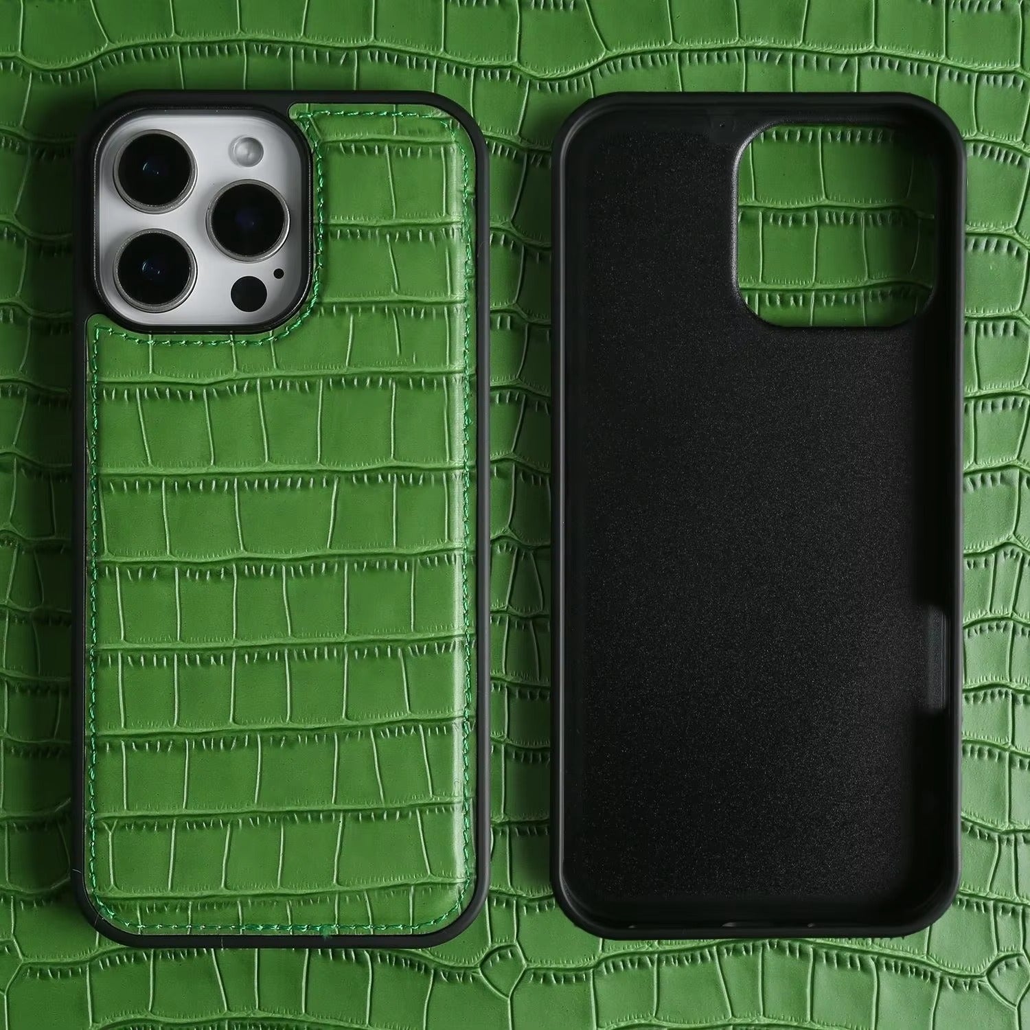 Premium iPhone Case — Crocodile-Pattern Genuine Cowhide Leather Cover with Shockproof TPU Protection, Anti-Fingerprint Finish and Raised Camera Lips