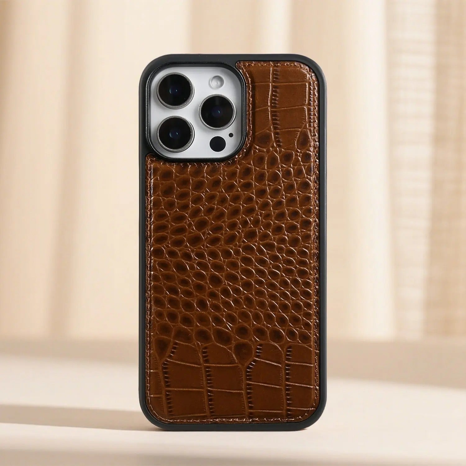 Premium iPhone Case — Crocodile-Pattern Genuine Cowhide Leather Cover with Shockproof TPU Protection, Anti-Fingerprint Finish and Raised Camera Lips