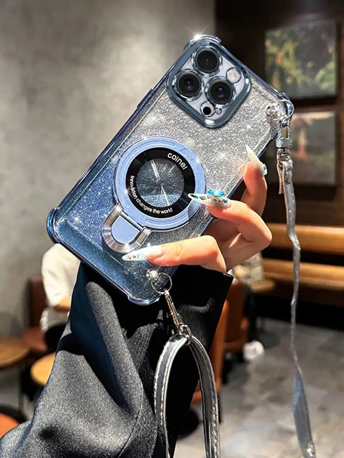 Premium iPhone Case — Four-Corner Anti-Drop TPU Cover with Wireless Charging Holder, Shockproof Lanyard Design & Half-Wrapped Protection