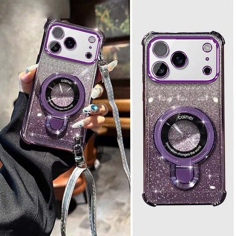 Premium iPhone Case — Four-Corner Anti-Drop TPU Cover with Wireless Charging Holder, Shockproof Lanyard Design & Half-Wrapped Protection