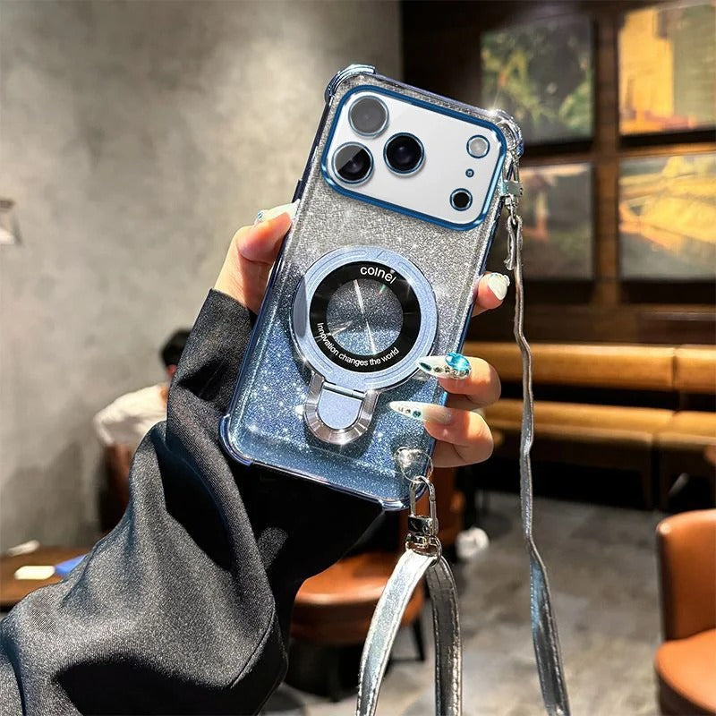 Premium iPhone Case — Four-Corner Anti-Drop TPU Cover with Wireless Charging Holder, Shockproof Lanyard Design & Half-Wrapped Protection