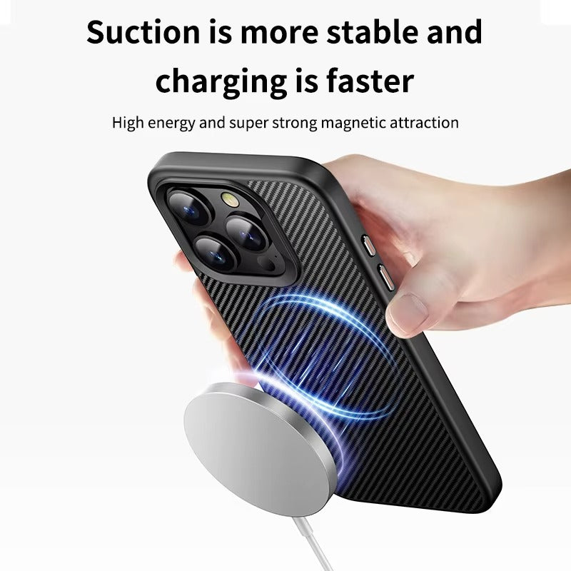 Premium iPhone Case — Kevlar Carbon Fiber Magnetic Cover with Shockproof Anti-Fingerprint Anti-Scratch Protection, Non-Slip Waterproof Design