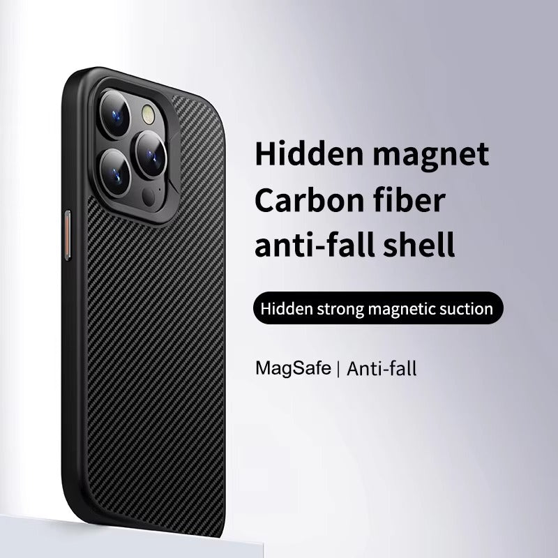 Premium iPhone Case — Kevlar Carbon Fiber Magnetic Cover with Shockproof Anti-Fingerprint Anti-Scratch Protection, Non-Slip Waterproof Design