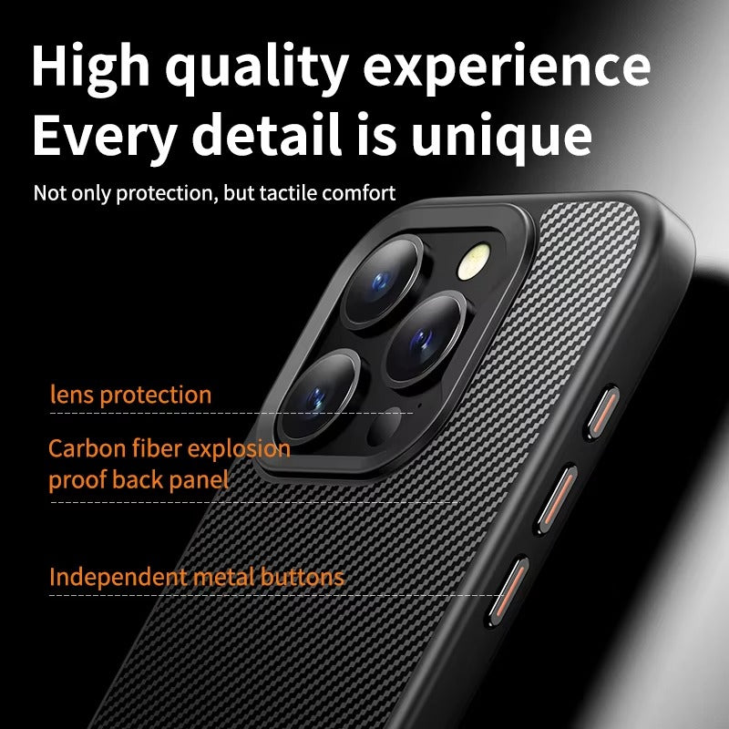 Premium iPhone Case — Kevlar Carbon Fiber Magnetic Cover with Shockproof Anti-Fingerprint Anti-Scratch Protection, Non-Slip Waterproof Design