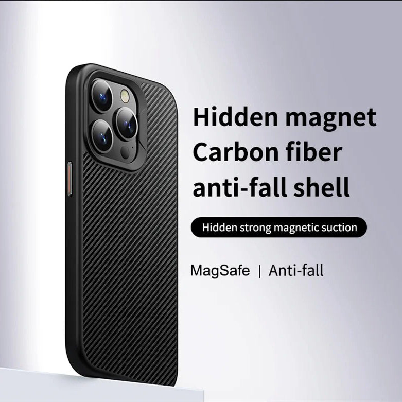Premium iPhone Case — Kevlar Carbon Fiber Magnetic Cover with Shockproof Anti-Fingerprint Anti-Scratch Protection, Non-Slip Waterproof Design