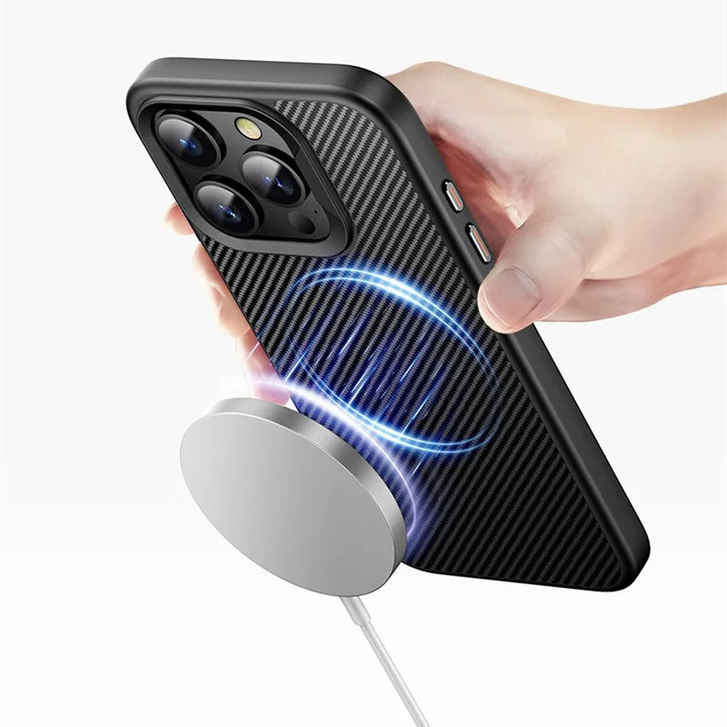 Premium iPhone Case — Kevlar Carbon Fiber Magnetic Cover with Shockproof Anti-Fingerprint Anti-Scratch Protection, Non-Slip Waterproof Design