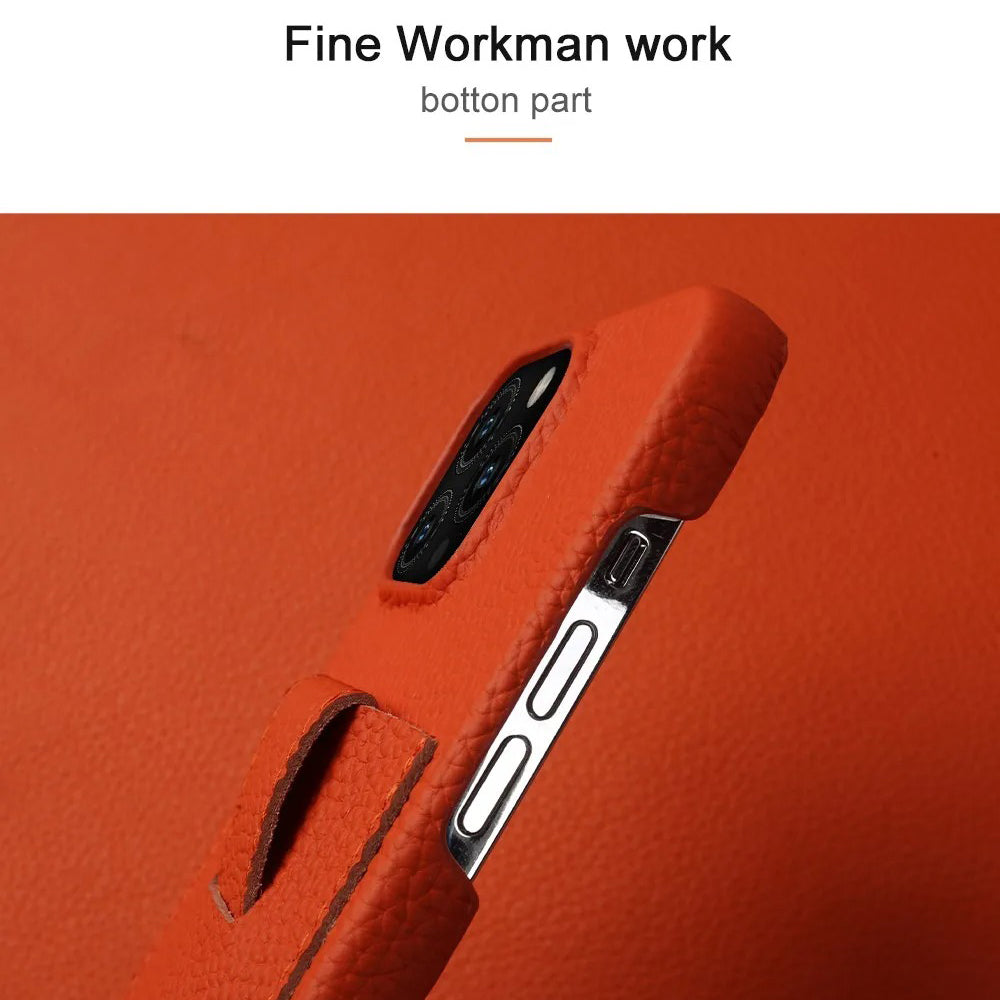Premium iPhone Case — Genuine Cowhide Leather Cover with Card Holder Slot, Slim Shockproof PC Back and Anti-Fingerprint Non-Slip Design