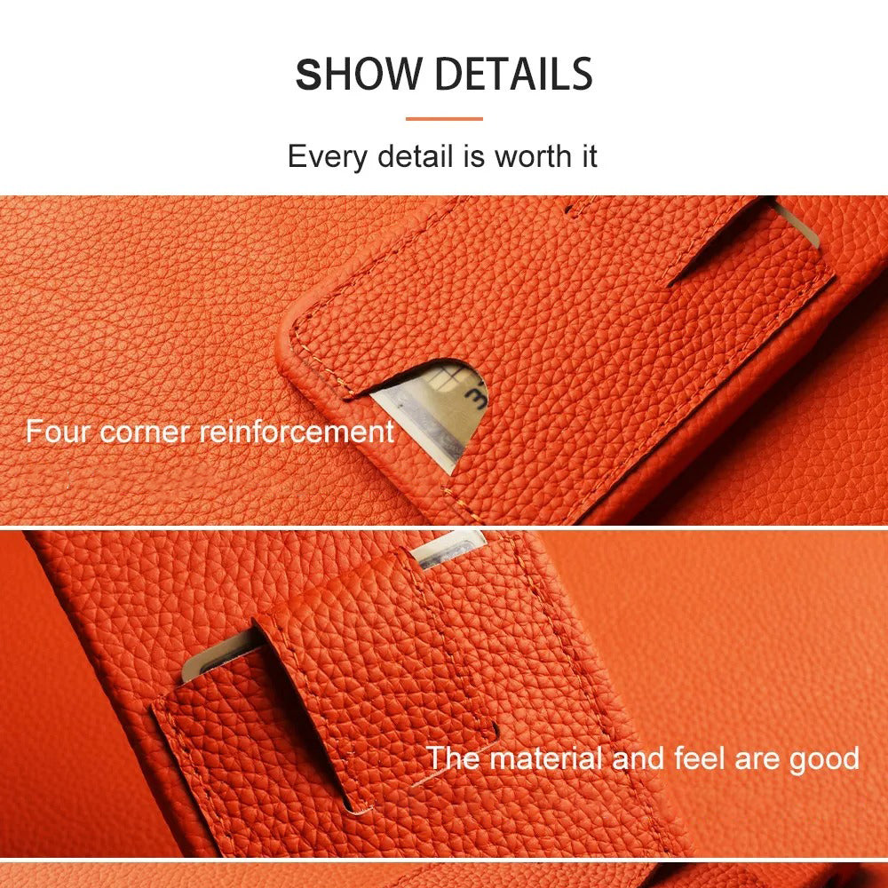 Premium iPhone Case — Genuine Cowhide Leather Cover with Card Holder Slot, Slim Shockproof PC Back and Anti-Fingerprint Non-Slip Design