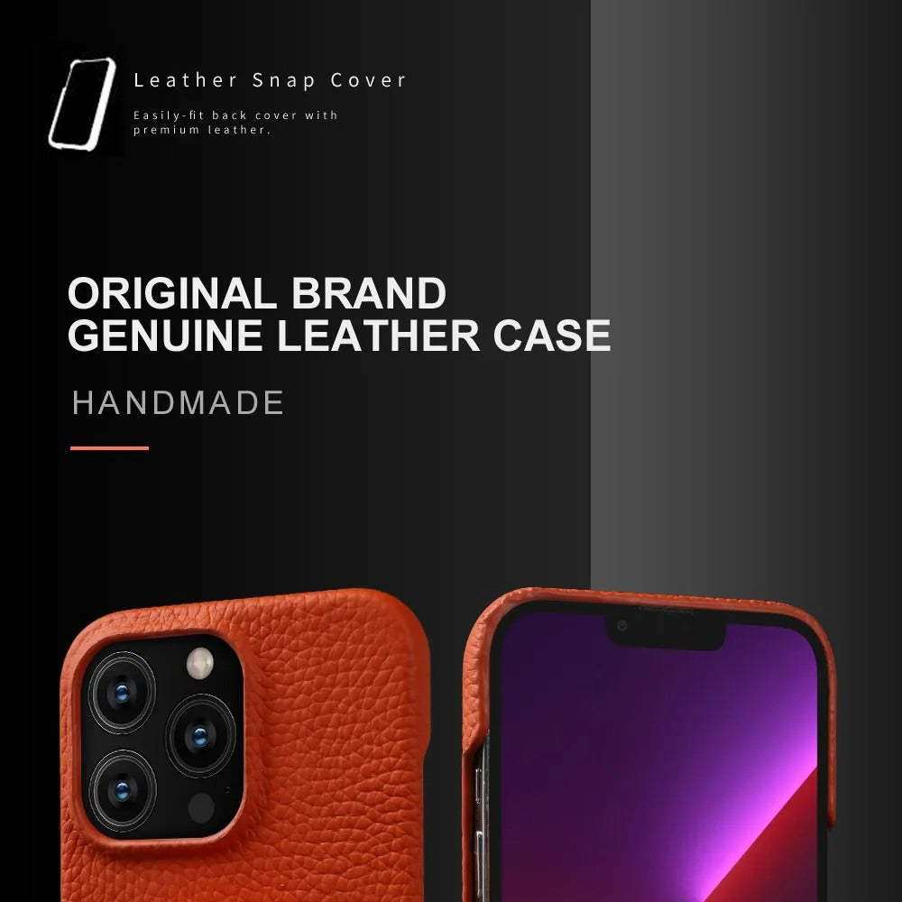 Premium iPhone Case — Genuine Cowhide Leather Cover with Card Holder Slot, Slim Shockproof PC Back and Anti-Fingerprint Non-Slip Design