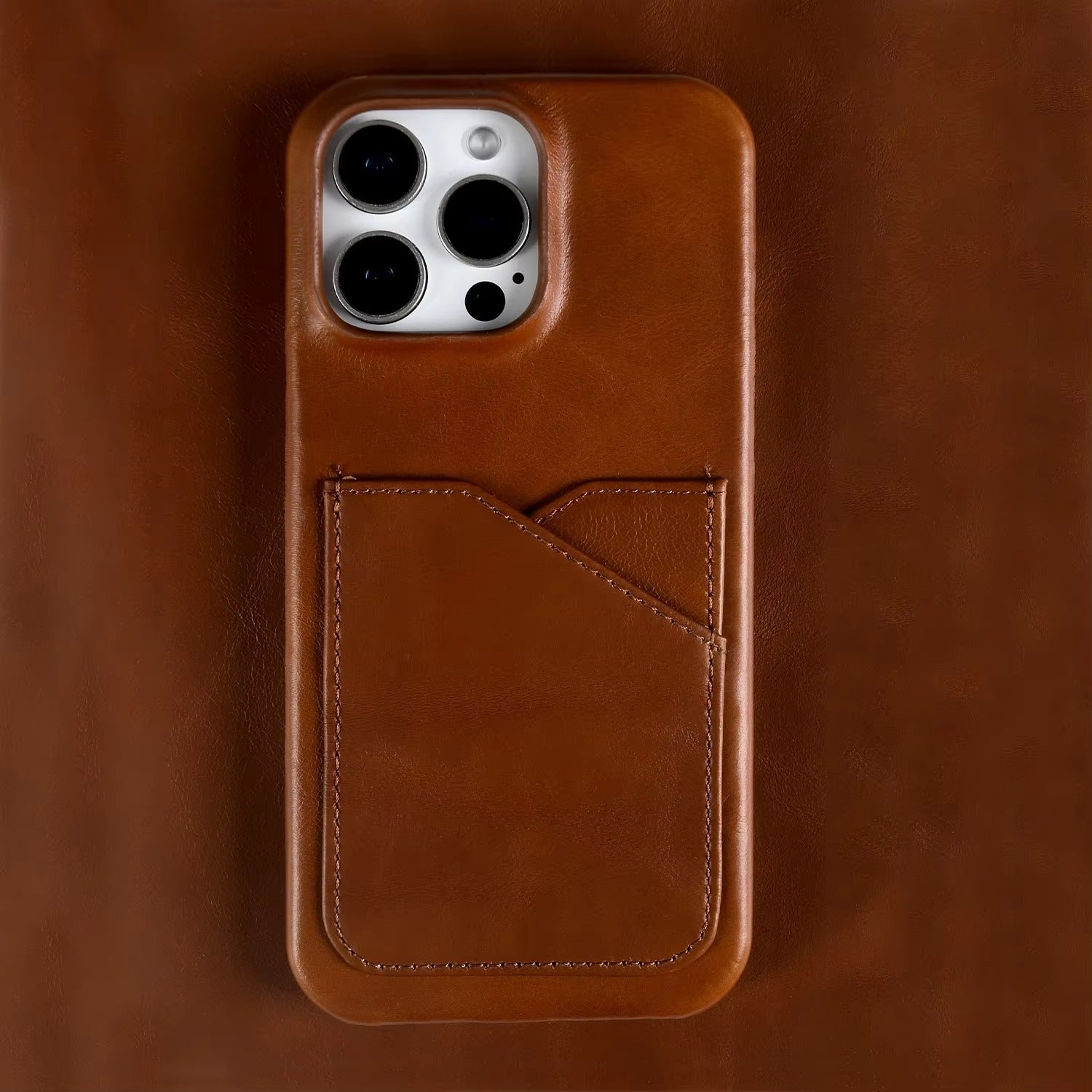 Premium iPhone Case — Genuine Leather Card Slot Back Cover with Vintage Aesthetic Design, Lightweight Anti-Scratch Non-Slip Protection