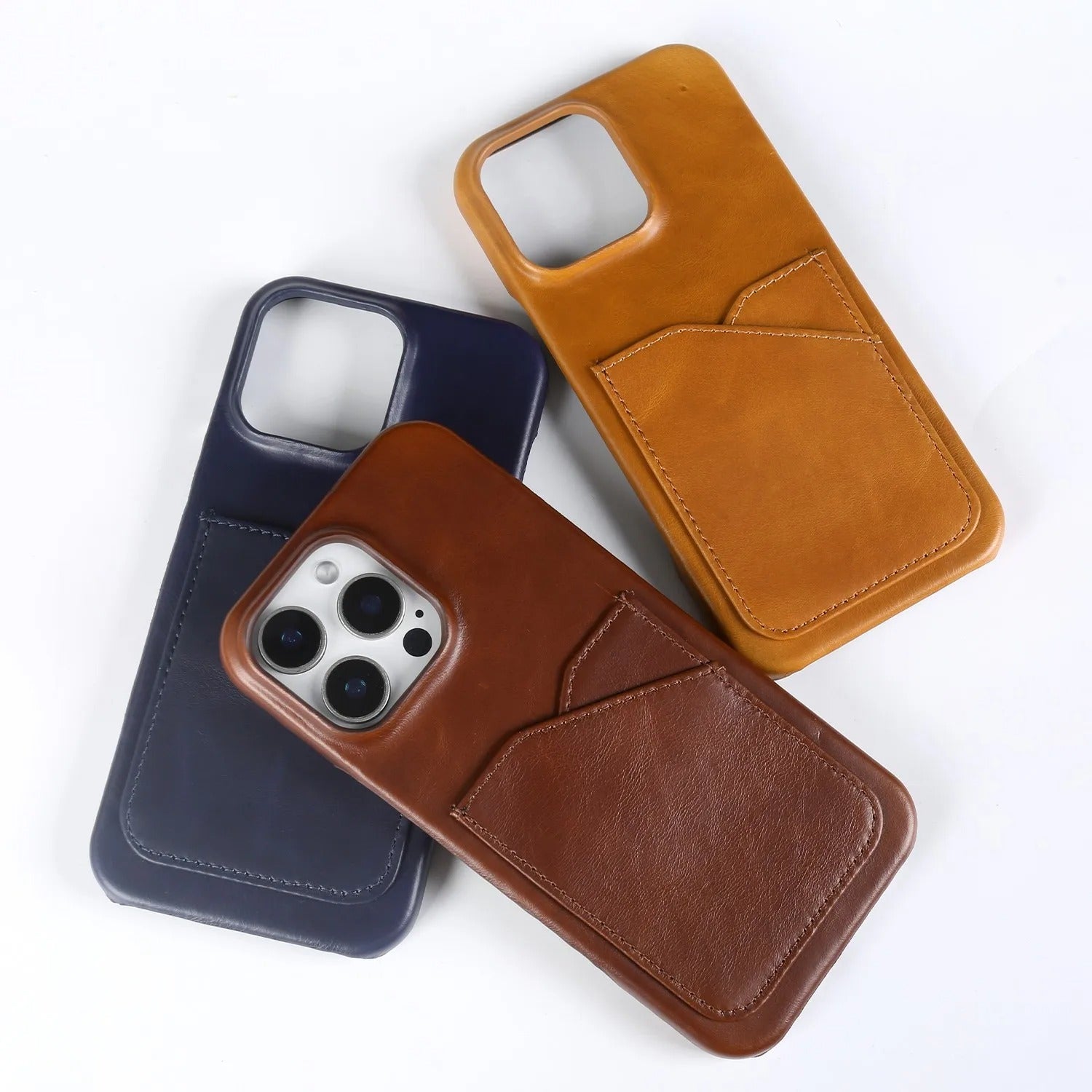 Premium iPhone Case — Genuine Leather Card Slot Back Cover with Vintage Aesthetic Design, Lightweight Anti-Scratch Non-Slip Protection