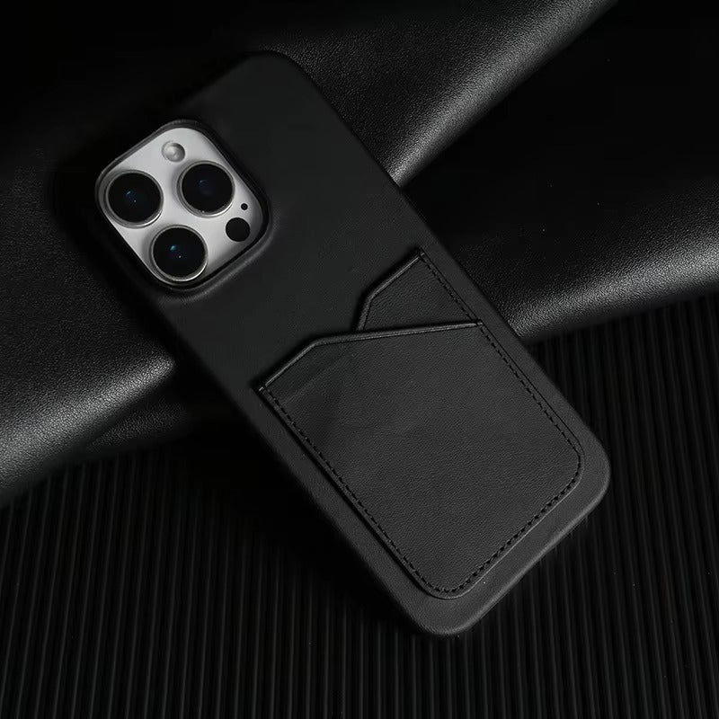 Premium iPhone Case — Genuine Leather Card Slot Back Cover with Vintage Aesthetic Design, Lightweight Anti-Scratch Non-Slip Protection