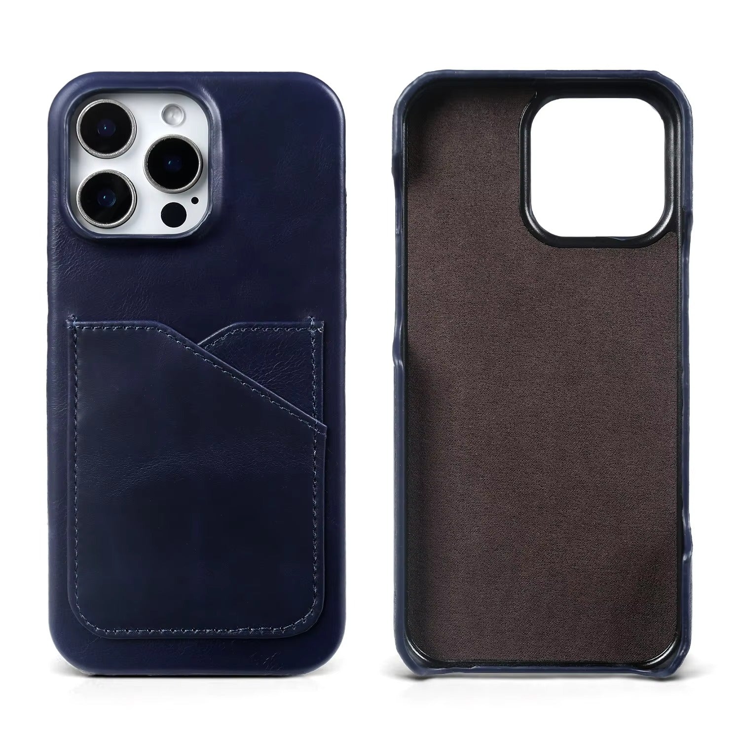 Premium iPhone Case — Genuine Leather Card Slot Back Cover with Vintage Aesthetic Design, Lightweight Anti-Scratch Non-Slip Protection