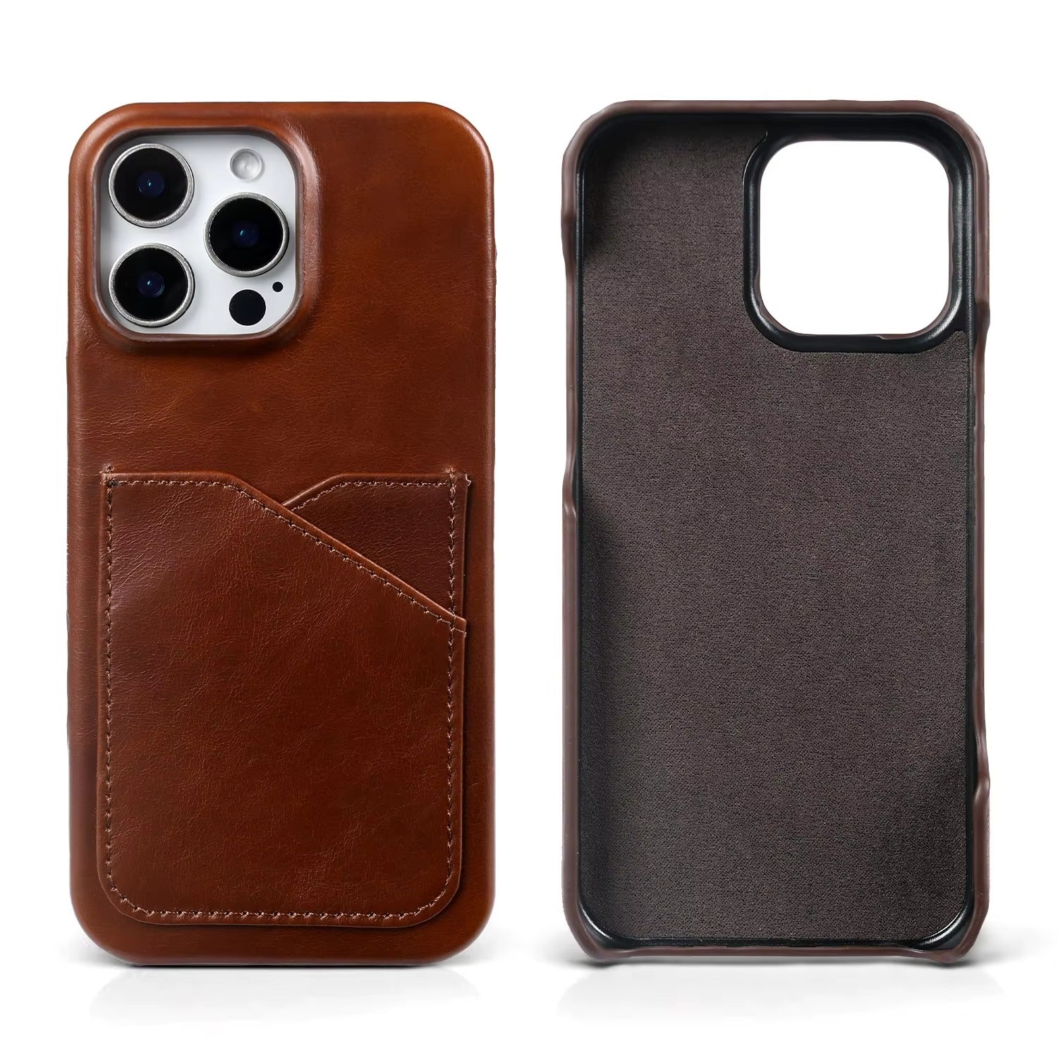 Premium iPhone Case — Genuine Leather Card Slot Back Cover with Vintage Aesthetic Design, Lightweight Anti-Scratch Non-Slip Protection