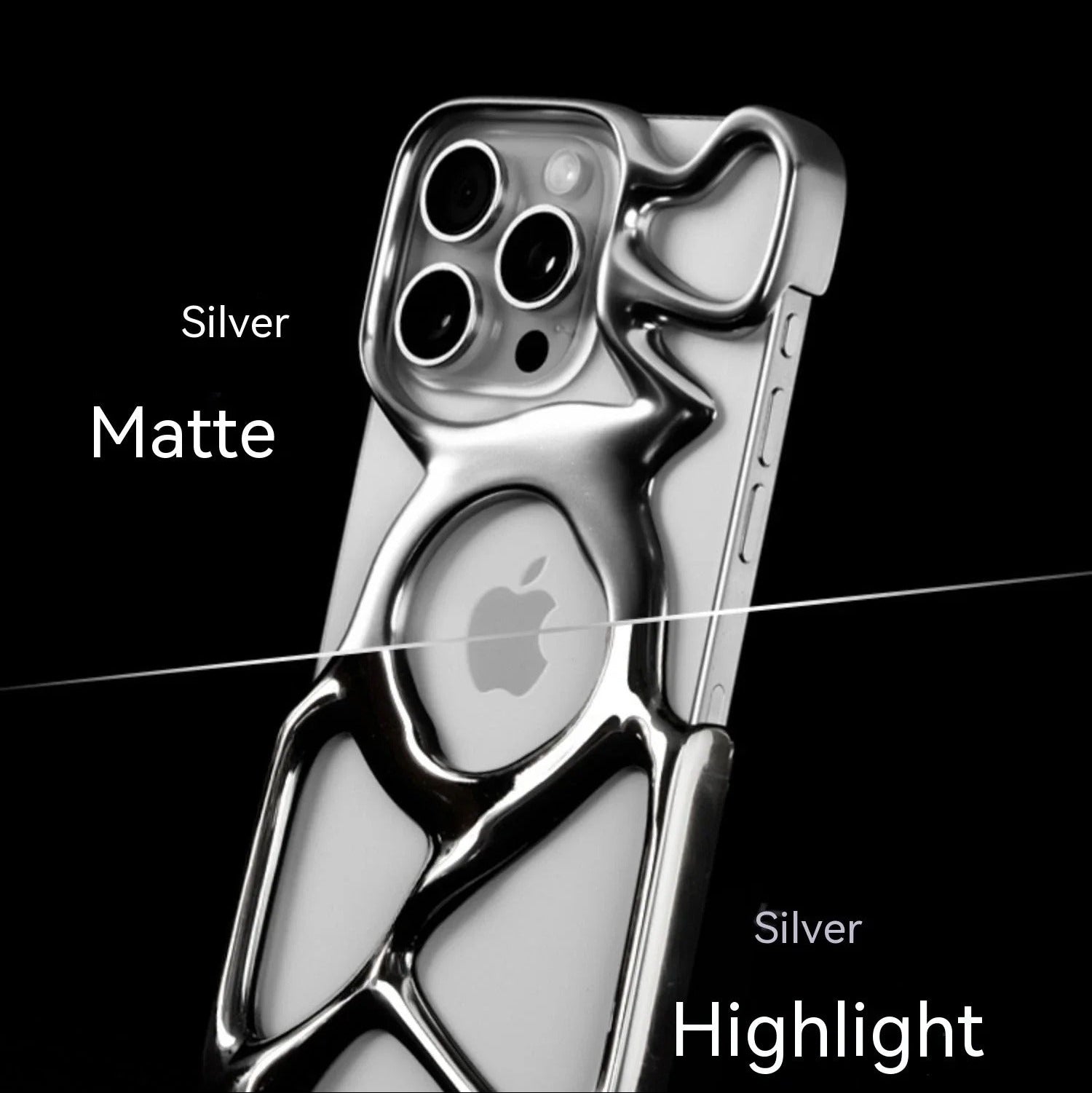 Premium iPhone Case — Hollow Electroplated Magnetic Cover with Shockproof Tough PC Design & Silver Plated Protective Frame