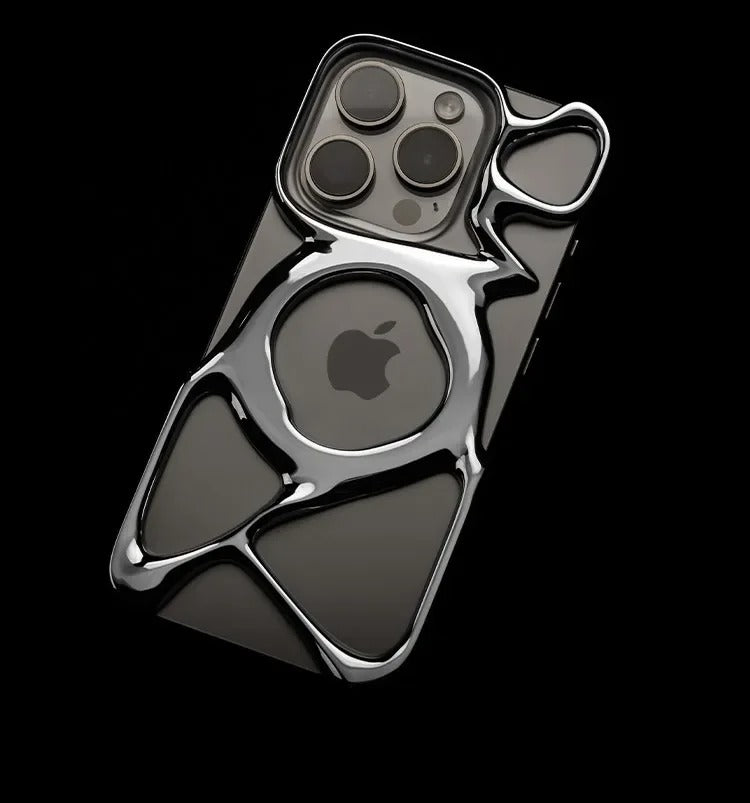 Premium iPhone Case — Hollow Electroplated Magnetic Cover with Shockproof Tough PC Design & Silver Plated Protective Frame