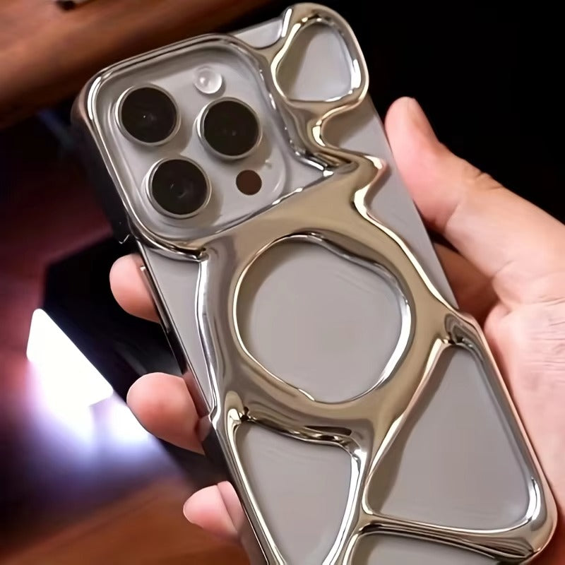 Premium iPhone Case — Hollow Electroplated Magnetic Cover with Shockproof Tough PC Design & Silver Plated Protective Frame