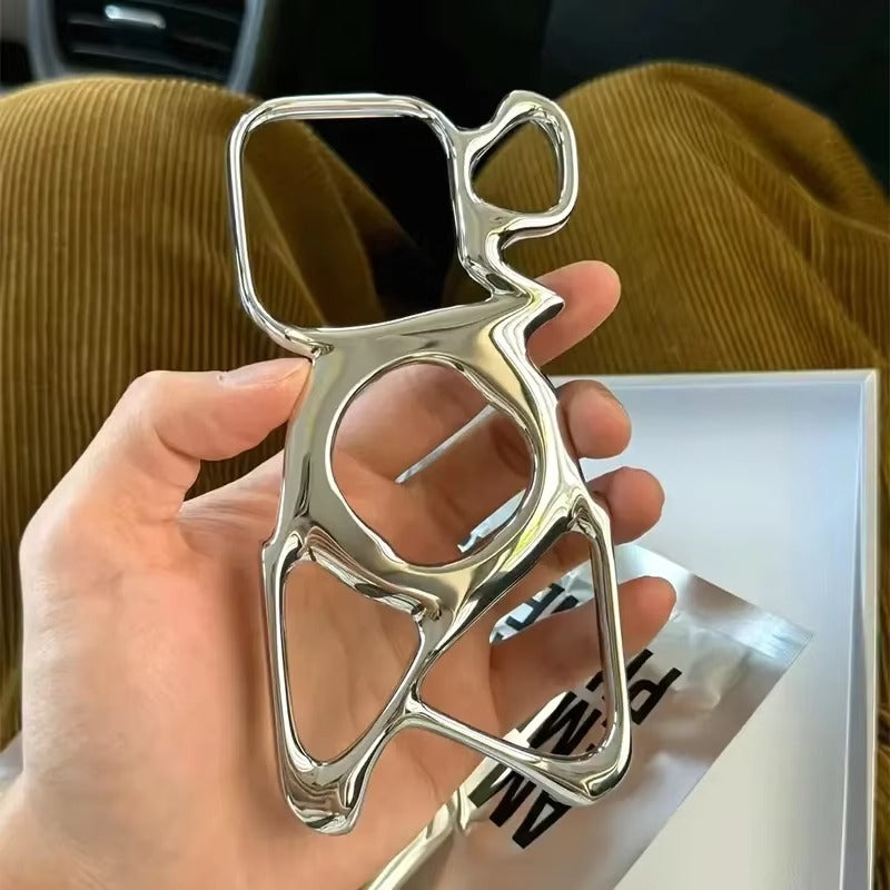 Premium iPhone Case — Hollow Electroplated Magnetic Cover with Shockproof Tough PC Design & Silver Plated Protective Frame