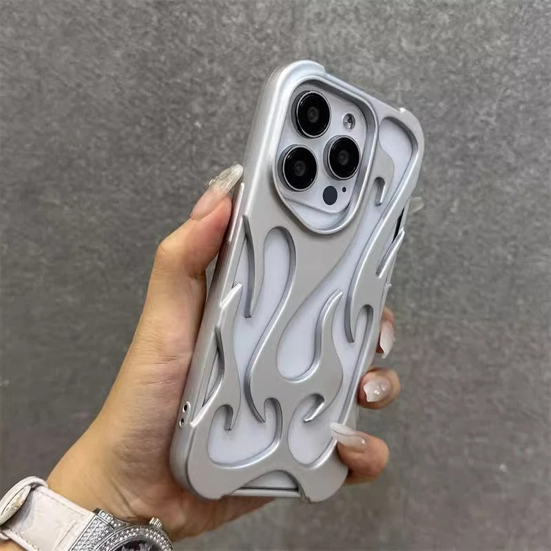Premium iPhone Case — Hollow Flame Design SoftLuxury iPhone Case — Star Graffiti Gloss-Plated Cream TPU Cover with Stylish Artistic Design & Smooth Protective Finish Cover with Shockproof Protection & Silver Electroplated Cool Aesthetic for Boys and Girls