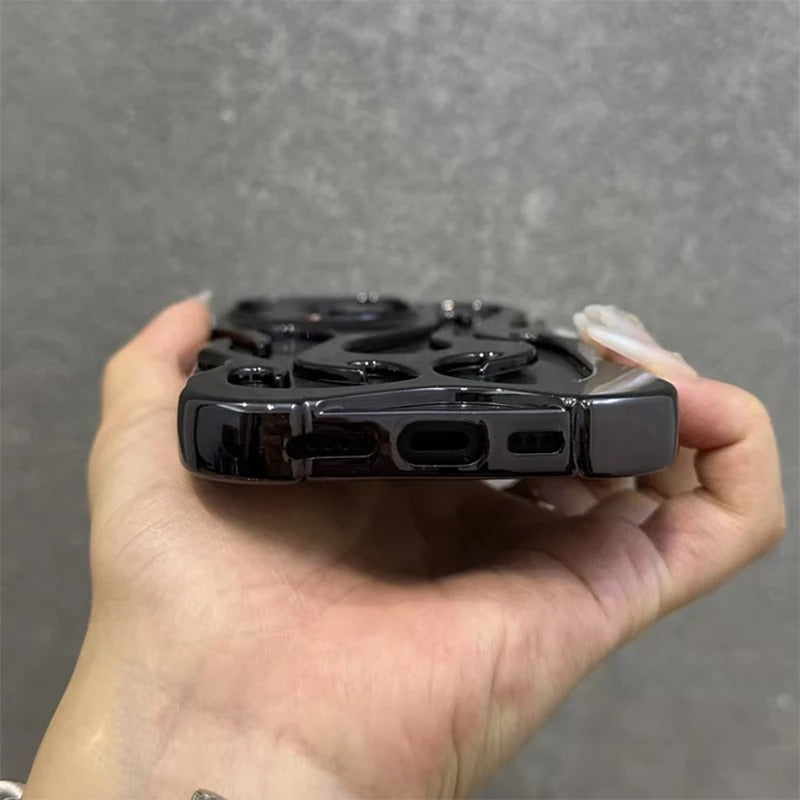 Premium iPhone Case — Hollow Flame Design SoftLuxury iPhone Case — Star Graffiti Gloss-Plated Cream TPU Cover with Stylish Artistic Design & Smooth Protective Finish Cover with Shockproof Protection & Silver Electroplated Cool Aesthetic for Boys and Girls