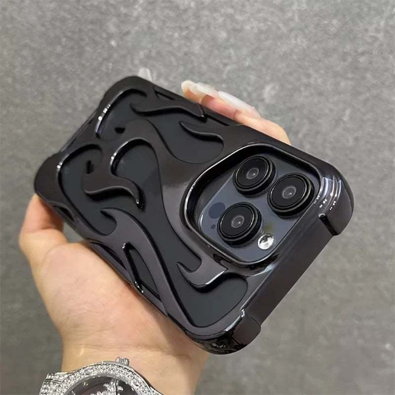 Premium iPhone Case — Hollow Flame Design SoftLuxury iPhone Case — Star Graffiti Gloss-Plated Cream TPU Cover with Stylish Artistic Design & Smooth Protective Finish Cover with Shockproof Protection & Silver Electroplated Cool Aesthetic for Boys and Girls